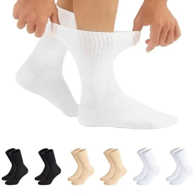 Imagen de CALZITALY, PACK 3/6 PARES Calcetines Sin Elástico, para Diabéticos, Unisex de Algodón Negro, Blanco, Natural (6 2 Negro + Blanco Natural, 43 46)