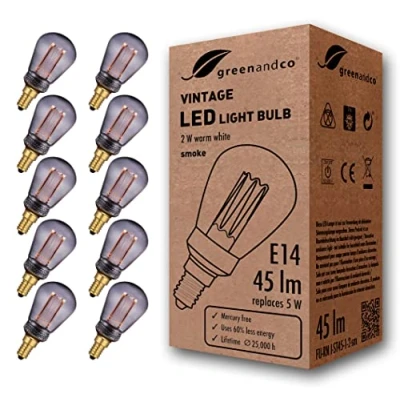 Imagen de greenandco 10 Bombilla LED decorativa estilo vintage E14 ST45 2W 45lm 2000K 320 230V, gris, sin parpadeo, no regulable