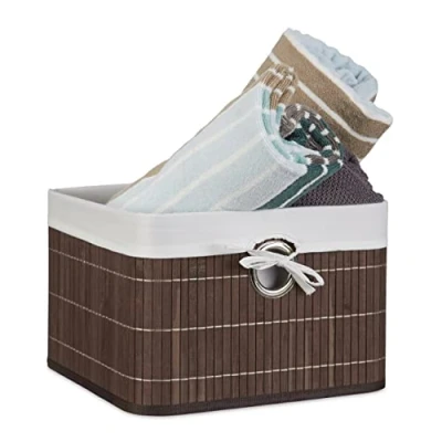 Imagen de Relaxdays, Marrón Caja de almacenaje, Funda Textil, Bambú, Rectangular, Accesorio Decorativo, 20x31x31 cm, 20 x 31 cm