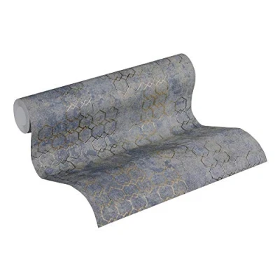 Imagen de Papel pintado De Diseño New Walls Urban Grace A.S. Création tejido no 10.05 m x 0.53 Azul Oro Gris Fabricado en Alemania 374245 37424 5
