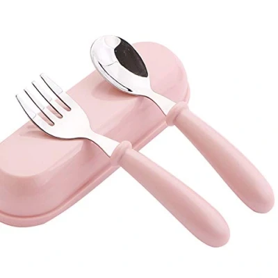 Imagen de SOOJET Tenedores y cucharas Set de cubiertos bebé acero inoxidable tenedor cuchara cubierto Aprendizaje Bebe (rosa)