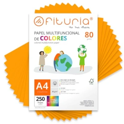 Imagen de Folios de Colores, Pack 250 Hojas A4 80gr Papel Colores para Manualidades, Impresora, Scrapbooking Ideal Origami, Papiroflexia, Oficina y Escuela (Naranja Claro, 250h)