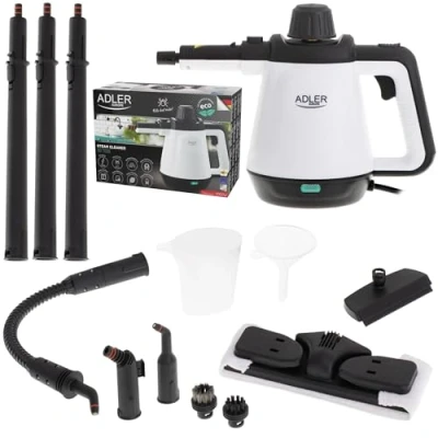 Imagen de ADLER AD7038 Vaporeta Limpiador Vapor a Presión, Desinfección Portátil, Caudal 44 g/min, 450ml, 12 Accesorios Limpieza Hogar Tapicería, Colchón, Sofás, Asientos Coche, Suelos, 2000W
