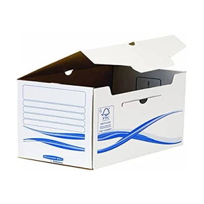 Imagen de Fellowes Caja de archivos A4 Banker Box Basic Montaje manual, azul/blanco (lote de10), color Blanco/azul Dos 20 cm
