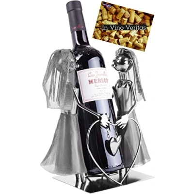 Imagen de BRUBAKER Soporte para Botellas de Vino Pareja Novios Lesbiana Objeto Decorativo Metal con Tarjeta Felicitación el Regalo Bodas