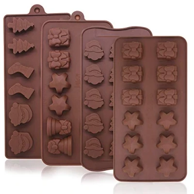 Imagen de Molde de chocolate Navidad,4 bandejas moldes para dulces chocolate, Silicona Bombones Navidad, Bombones, Magdalenas, Cupcakes (Marrón)