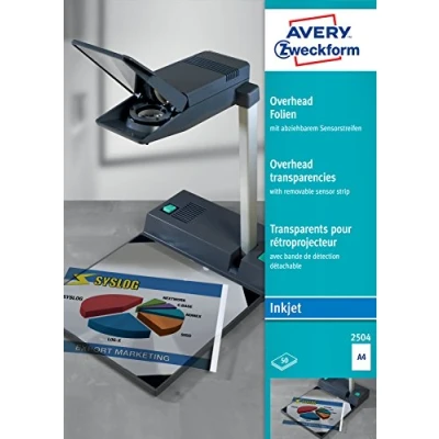 Imagen de Avery Zweckform 2504 Transparencias para proyectores (0,11 mm, con banda de detección extraíble, 50 unidades)