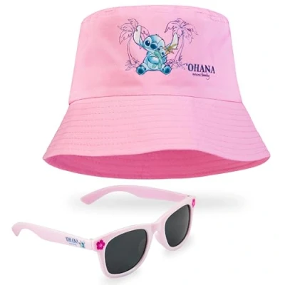 Imagen de Disney Stitch Sombrero de Pescador y Gafas Sol para Niñas, con Protección UV (Rosa)