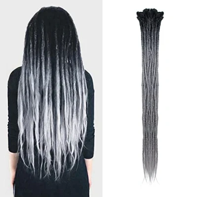 Imagen de Dsoar 24inch Extensiones de Rastas Ombre para Mujeres/Hombres, 10 Hebras Sintéticas, Pelo Trenzado Ganchillo Hecho A Mano, Jamaica Reggae Locs(Ombre Negro y Gris Plata)
