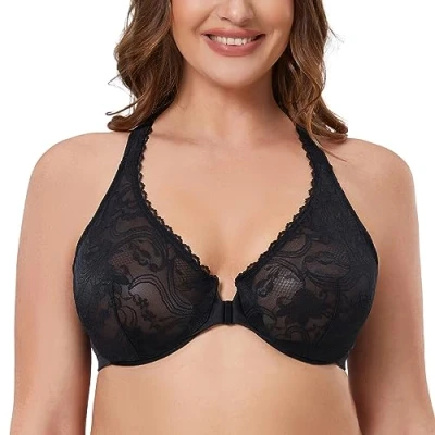 Imagen de MELENECA Sujetador de Encaje con Aros y Espalda Cruzada sin Forro para Mujer Negro 120B
