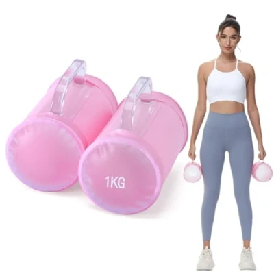 Imagen de DEIRIS Mancuernas de Agua, Juego Pesas Rellenables Bolsa Agua Fitness, Viaje, Ajustables hasta 2/5 KG, para Entrenamiento Fuerza (Rosa: máx. 4 libras/2 kg)