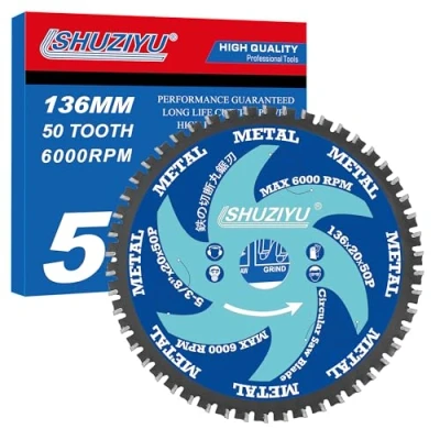 Imagen de LSHUZIYU, 136mm 50T Hoja de Sierra Circular Metal, Eje 20mm con Arandela 15,88 10mm, Accesorios para Inalámbrica, Uso Corte Hierro, Aluminio, etc.