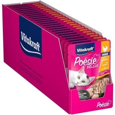 Imagen de Vitakraft Poésie Délice, comida húmeda para gatos, con filete de pollo en salsa, gatos adultos, nutricionalmente equilibrada, sin azúcares ni cereales añadidos (23x 85g)