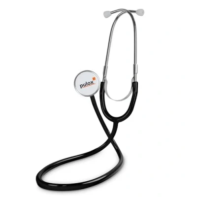 Imagen de Pulox Estetoscopio de cabeza plana Dispositivo escucha profesional para médicos, enfermeras y paramédicos Negro