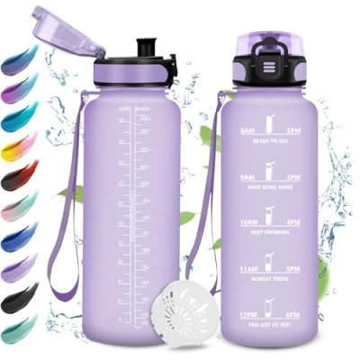 Imagen de Botella Agua Deporte 1.5L, con Marcador Tiempo, Fácil de Limpiar, Reutilizable, a Prueba Fugas, Motivacional Tapa, Cantimplora para Oficina, Adultos, Bicicleta, Gym