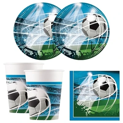 Imagen de Procos 10215300DY Party Set Fútbol, vajilla desechable de 52 piezas para fiestas cumpleaños infantiles y temáticas, decoración mesa