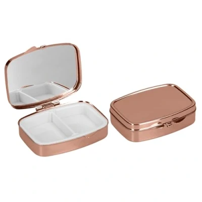Imagen de kwmobile Pastillero metálico 2en1 Set de 2x estuche duro acero inoxidable con 2 compartimentos para medicinas oro rosa