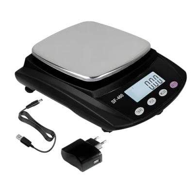 Imagen de báscula electrónica de laboratorio portátil 600 g/0,01 g cocina alimentos equilibrio preciso para pesar gramos, onzas, quilates, cargador USB y adaptador