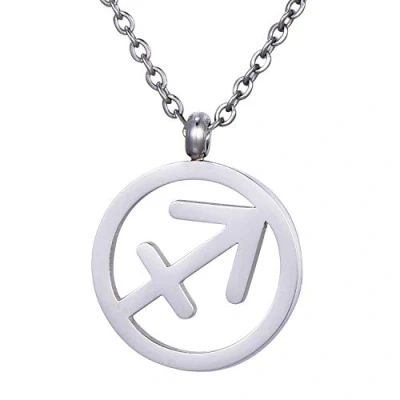 Imagen de Morella Collar Acero Inoxidable Plata con Colgante Signo del Zodiaco Sagitario en Bolsa de Terciopelo