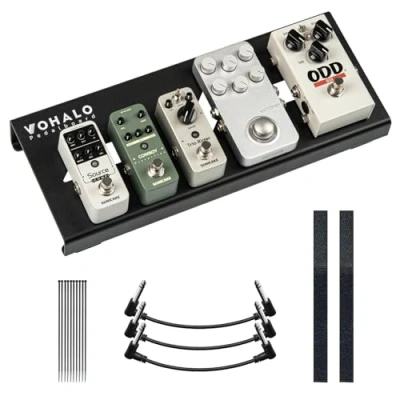 Imagen de VOHALO mini pedalera de guitarra caja aluminio pedalboard tabla efectos con cinta para pedales, brida cables, cable conexión negro