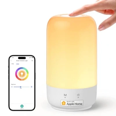 Imagen de meross Lámpara LED de Mesa Inteligente, Noche WiFi Compatible con Apple HomeKit, Alexa y Google Home, Luz Nocturna Multicolores RGBWW, Comando Voz Control Remoto