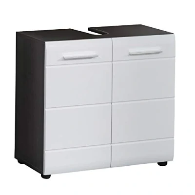 Imagen de trendteam smart living Line Bad:KO.Sardegna Rauchsilber Melamin,FR.Weiß Hochglanz Tiefzieh,Waschbeckenunterschrank Mueble, Blanco, 60 x 57 76.5 cm