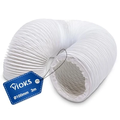Imagen de VIOKS manguera de ventilación para campana extractora, 3 metros, 100 mm, color blanco, PVC, aire acondicionado, flexible sistemas conductos