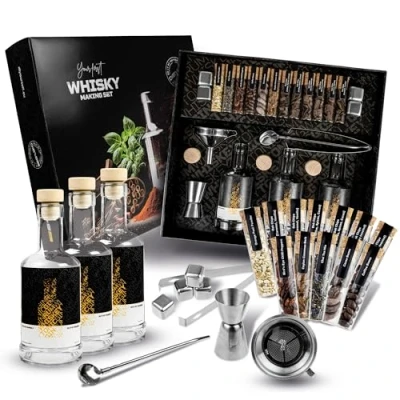 Imagen de DIBYS Kit Whisky de Bricolaje con 12 Botánicos Naturales, Especias y Accesorios Set Regalo para Amantes del Whiskey Juego Infusión Degustación 4 Recetas DIY