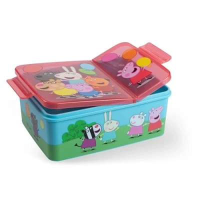Imagen de p:os Peppa Pig Fiambrera infantil con compartimentos, caja bento a prueba de fugas, para guardería y escuela, niñas niños, color azul