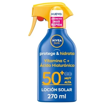 Imagen de NIVEA SUN Protege &amp; Hidrata Spray solar FP50+ (1 x 270 ml), protector hidratante y resistente al agua con protección UVA/UVB, muy alta en formato pistola