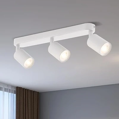 Imagen de ANWIO Foco Giratorio Ajustable de Metal Blanco con 3 Bases GU10 Diseño Moderno para Lámpara Techo en Dormitorios, Pasillos y Salones(Sin Bombillas).