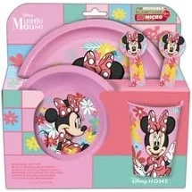 Imagen de Set vajilla infantil reutilizable de 5 piezas: vaso, plato, cuenco y cubiertos Minnie Mouse