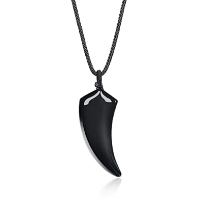 Imagen de COAI Collar con Colgante Diente de Lobo Obsidiana para Hombres y Mujeres