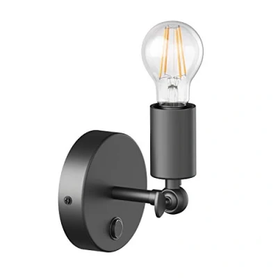 Imagen de ledscom.de Aplique vintage E27 FETRO con interruptor, negro, orientable, incl. lámpara (blanco cálido, 6,96W, 963lm) Regulación sin regulador interruptor de luz