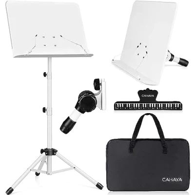 Imagen de CAHAYA Atril Musica Extensible &amp; Sobremesa 2 EN 1 Soporte para Partituras Plegable con Altura Ajustables de 80 145cm Incluye Bolsa Transporte Color Blanco Modelo CY0194