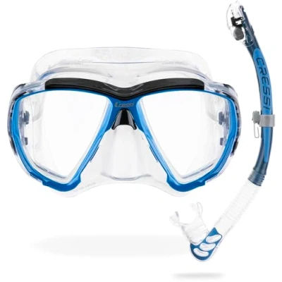 Imagen de CRESSI Combo Big Eyes+Alpha U.D. Clear/Azure Maschera + Snorkel, Unisex Adult, Transparente/Azul Claro, Talla Única