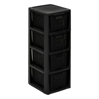 Imagen de BranQ Home essential Estantería en diseño de ratán, plástico Polipropileno sin bisfenol A, Color Negro, 29,5 x 24 64,2 cm, 4 cestas
