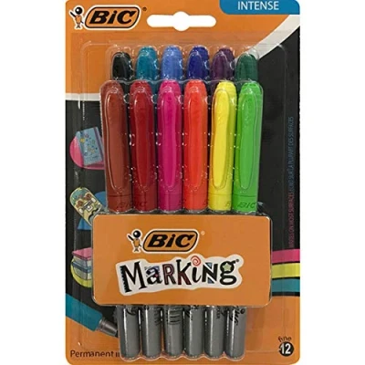 Imagen de BIC 943163 Rotuladores de colores permanentes punta fina, Multicolor, 12 Unidades