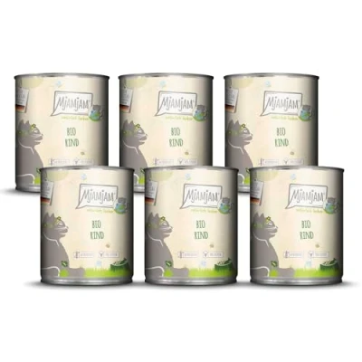 Imagen de MjAMjAM Comida húmeda Premium para Gatos naturalmente Deliciosa Bio Vacuno, Pack de 6 (6 x 800g), sin Cereales con Extra Carne