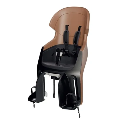 Imagen de BOBIKE 8010800002 Silla Bicicleta Reclinable Trasera Portaequipajes Exclusive Evolve Maxi con diseño Envolvente, suspensión integrada y arnés 5 Puntos para niños, Marrón Canela