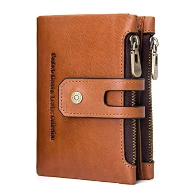 Imagen de Contacts Cartera Bifold de cuero genuino para hombre con doble cremallera monedero, Color marrón., talla única, Clásico