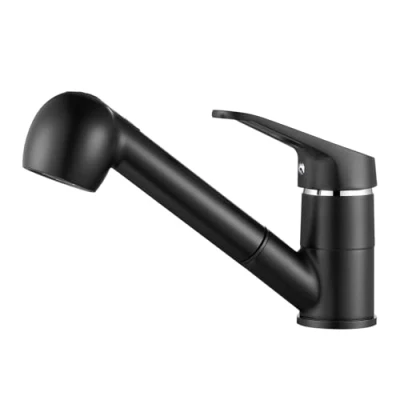 Imagen de Auralum Grifo de Cocina Extraíble con 2 Formas Agua, 360 Giratorio Monomando Negro Agua Fría y Caliente Disponibles, Fregadero Latón