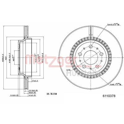 Imagen de METZGER 6110378 Disco de freno Eje trasero 308 20 5 108 ventilación interna barnizado, Lijado en cruz con tornillos VOLVO: XC90 I, II
