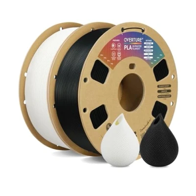 Imagen de OVERTURE PLA Filamento de 1.75 mm Para Impresora 3D PLA, Carrete Cartón 1 kg (2.2 lbs), Precisión Dimensional +/ 0.02 mm(Blanco, Negro)