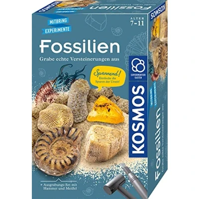 Imagen de KOSMOS 657918 Kit de excavación fósiles para excavar auténticos petrificaciones y ámbar, con Martillo cincel, experimentación niños a Partir 7 años