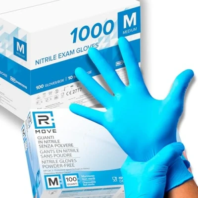 Imagen de 1000 guantes de nitrilo sin polvo, látex, hipoalergénicos, certificados CE según EN455, médicos desechables (Talla M)