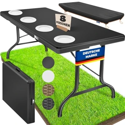 Imagen de KESSER® Mesa Buffet Plegable de plástico 183 x 76 cm, Camping, Plegable, jardín/para jardín, terraza y balcón 8 Personas Incl. asa Transporte, Antracita