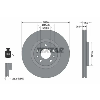 Imagen de TEXTAR PRO 92195403 Disco de freno 320 28 05/07 114,3 ventilación externa revestido sin perno sujeción rueda, buje rueda