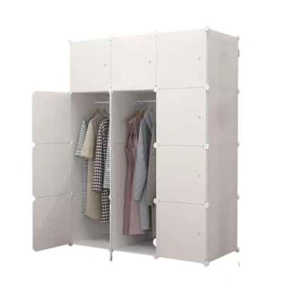 Imagen de Armario Modular. Estantería de Módulos. Organizador Modular Ropa. Ropero para Hogar. Estante Almacenamiento Dormitorio, 12 Módulos, 2 Barras, 140x105 cm.
