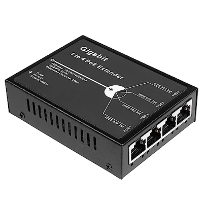 Imagen de Revotech Gigabit 4 Puertos 60W PoE Extensor, 1000Mbps 1 In out PoE+ Repetidor con 3 Modos Disponibles, Entrada 802.3BT 60W, Salida 802.3at 30W, Extensión de 100m/250m (POE5004G V2)
